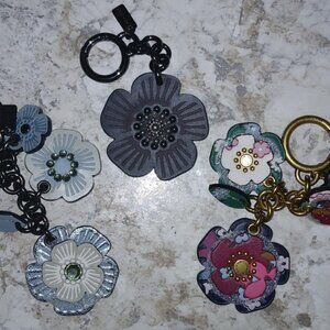 COACH Set of 3 Leather Flower Bag Charms/Key Chains